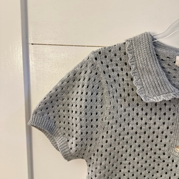 Y2K VINTAGE LIZETTE COLLECTION scallop collar crop grey woman acrylic sweater L - Picture 3 of 12